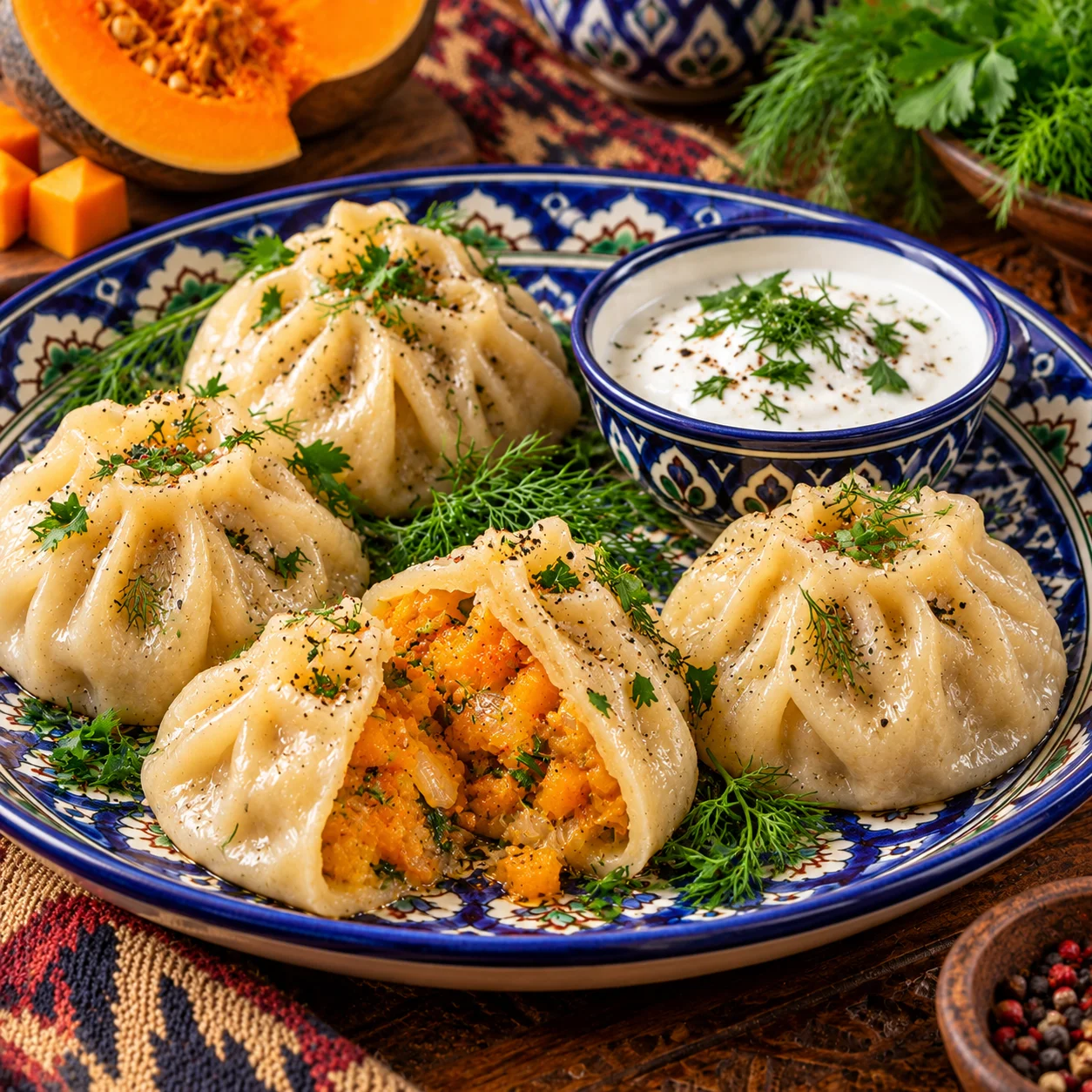 Manti with pumpkin.